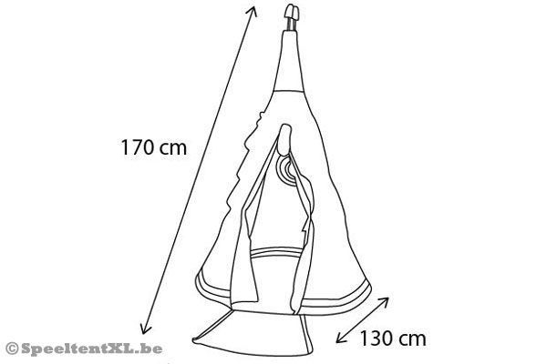 Ruime speeltent met een formaat van 130x130x170 cm (lxbxh).